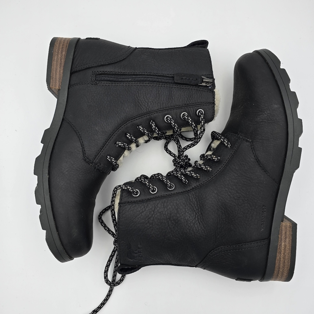 Sorel Emelie Short Lace-Up Cozy Waterproof Leather Boots, Women's 9, Black - Picture 13 of 16